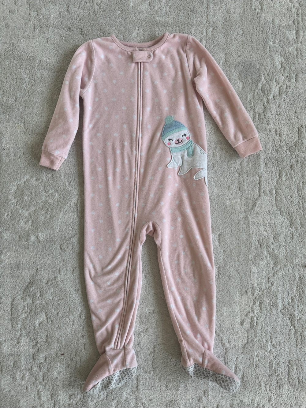 Carter's Light Pink Seal Footed One-Piece Pajamas